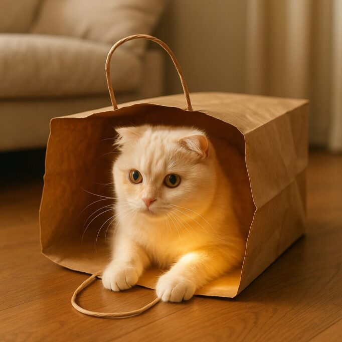 紙袋に入って遊ぶ猫