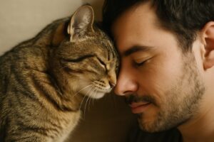 飼い主に頭突きする猫