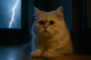雷におびえる猫