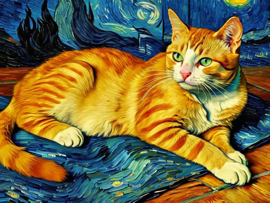 ゴッホ風な絵の中の猫