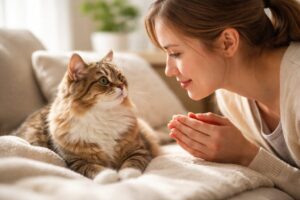 猫に謝る飼い主さん