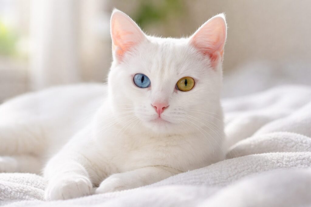 ベッドの上でこちらを見つめるカオマニー