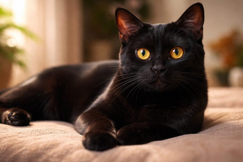 ベッドでリラックスするボンベイ