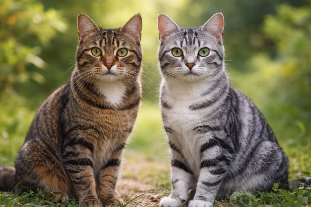 カメラ目線のキジトラとサバトラ