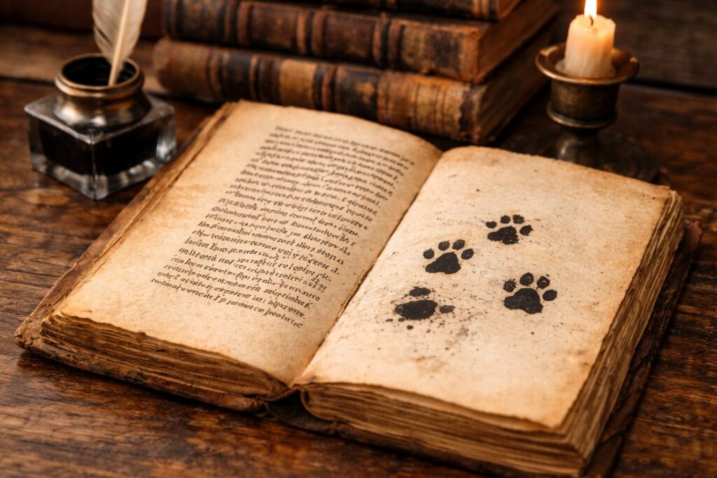 猫の足跡が残る歴史書