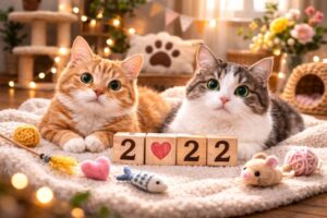 猫の日の記念撮影をしてもらう猫たち