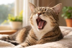 大きいお口であくびしてる猫
