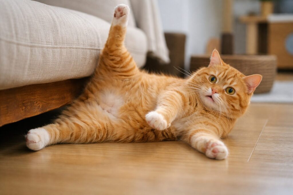 ズコーっとこけてる猫