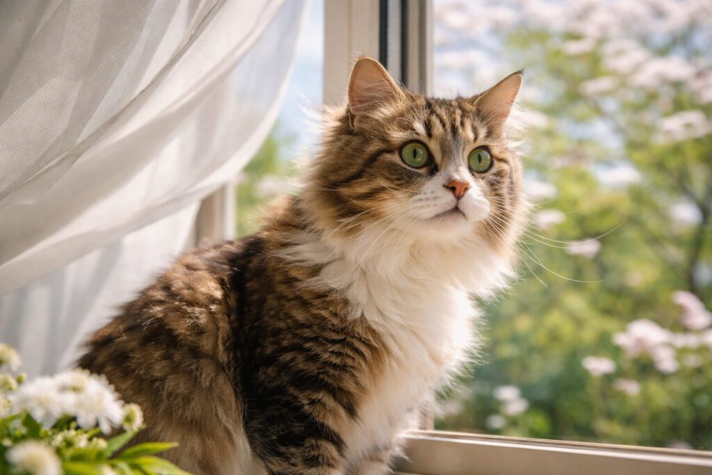 春風を感じている猫