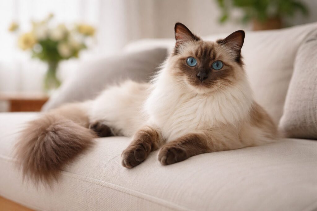 ソファでリラックスしているバリニーズ