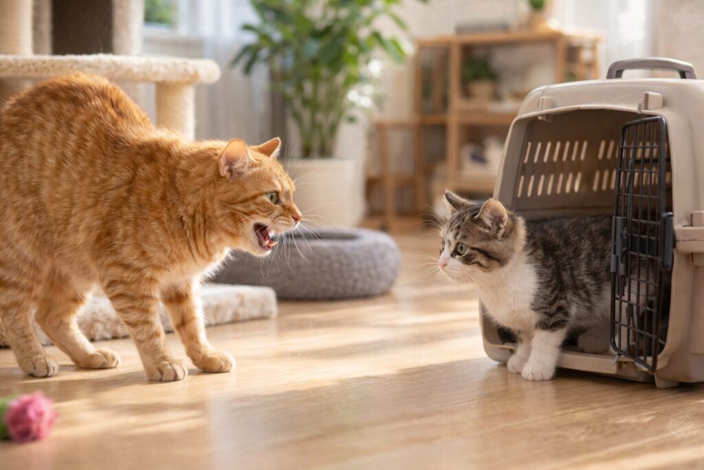 新入り子猫にシャーしてる先住猫