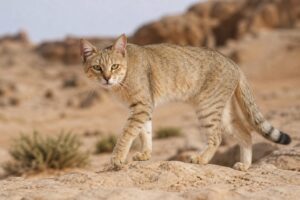 砂漠を歩く猫