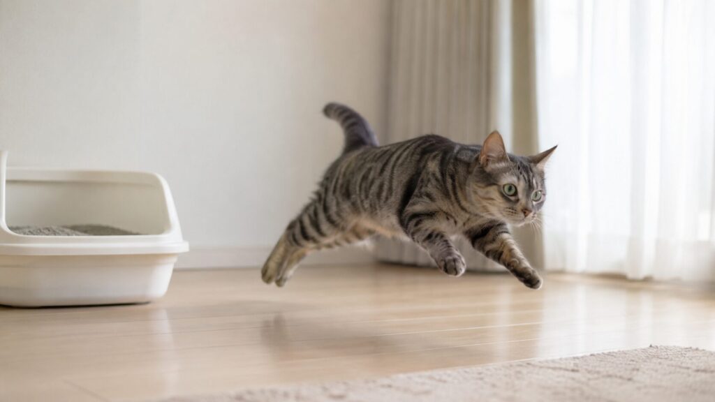 トイレ後ダッシュしてる猫