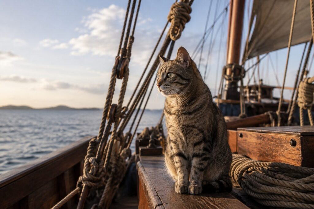航海の旅に出る猫