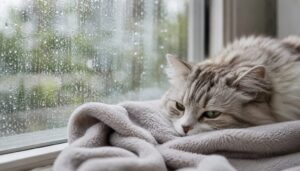 雨の日に窓辺で退屈そうにしてる猫