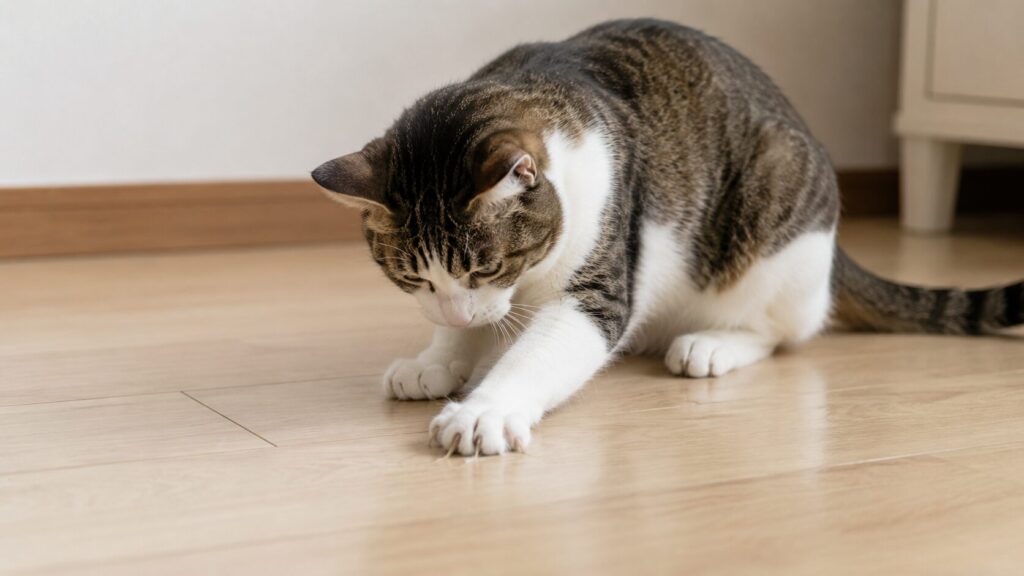 床をカキカキしてる猫